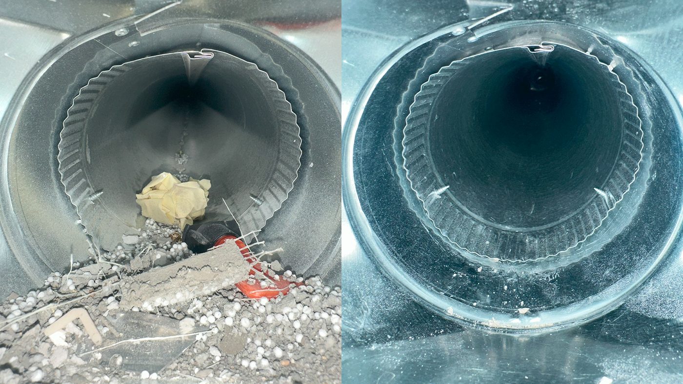 Return corner before and after cleaning, cobwebs and dust buildup cleared